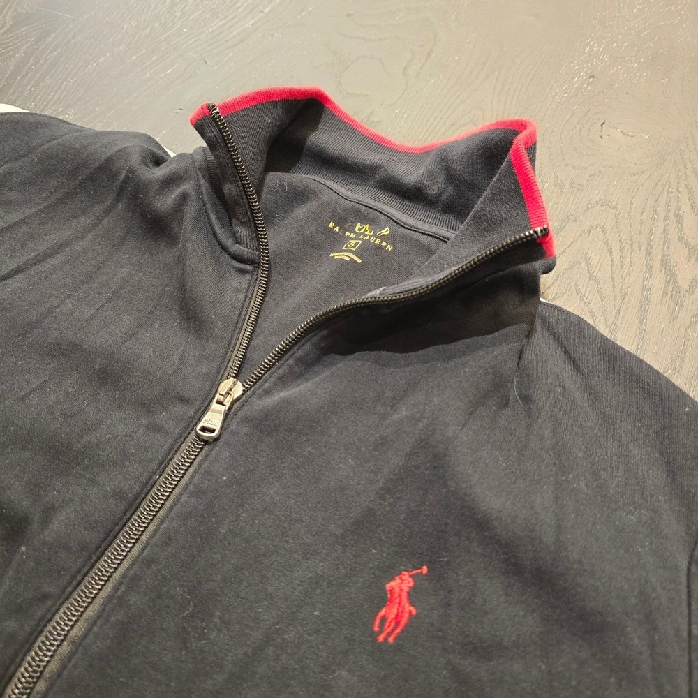 Polo Ralph Lauren Mens Track Jacket Black Red White Full Zip Pony Logo Small